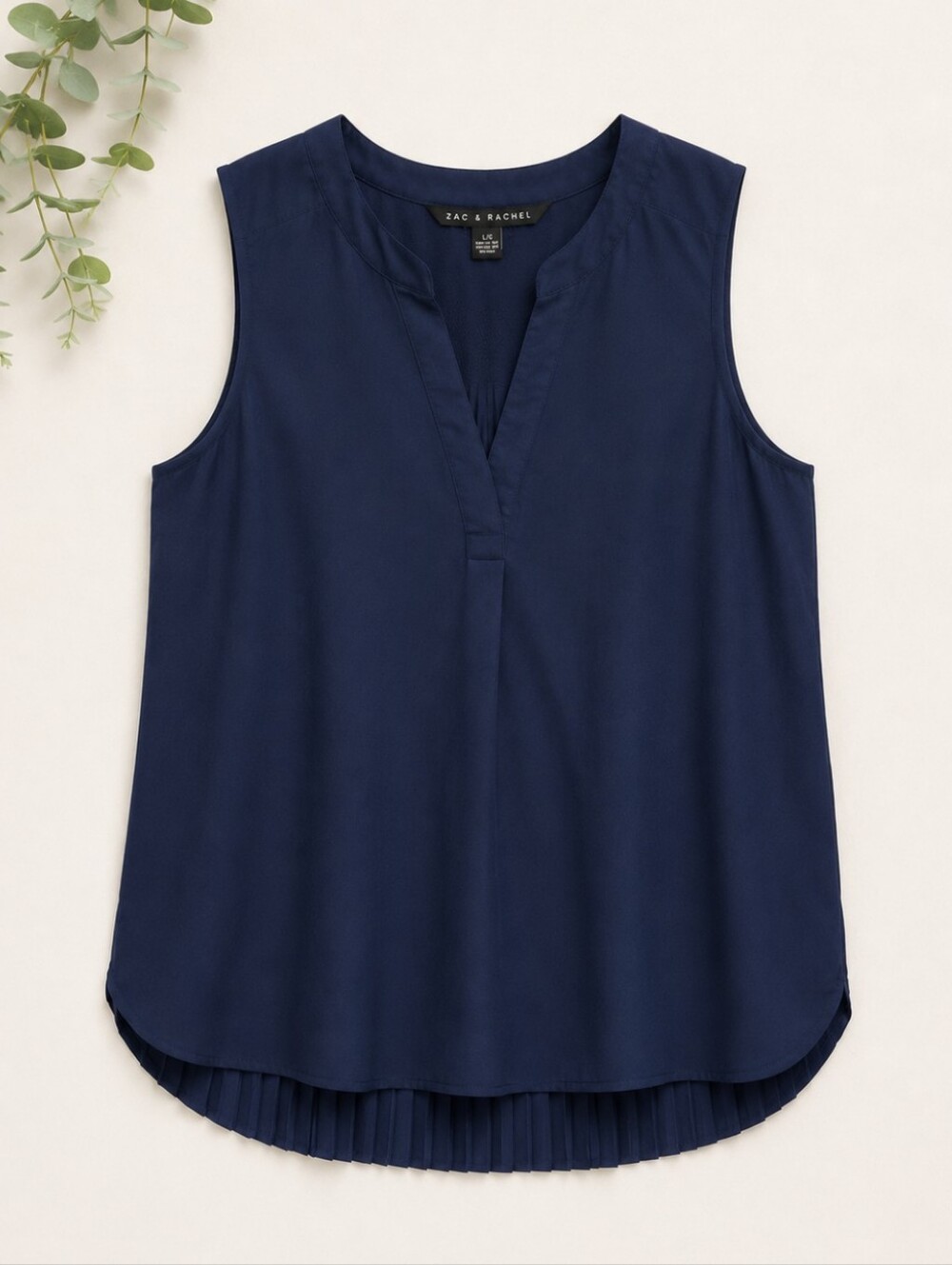 Zac & Rachel Dark Navy Split V-Neck Sleeveless Top